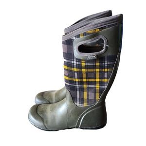 Bogs Plaid Winter Rain Boots - Green and Yellow